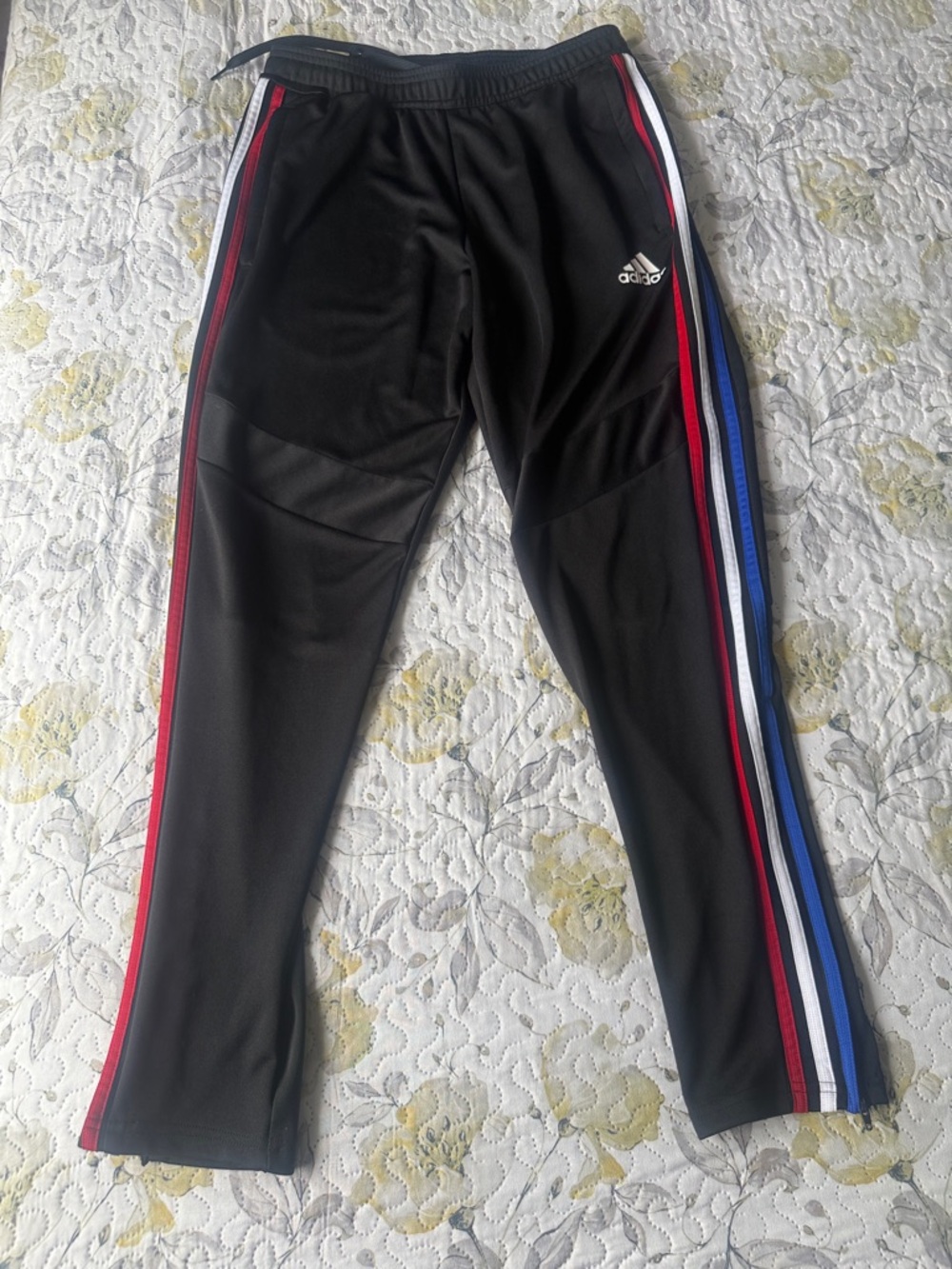 Adidas Black training Joggers with Red, White & Blue Side Stripes